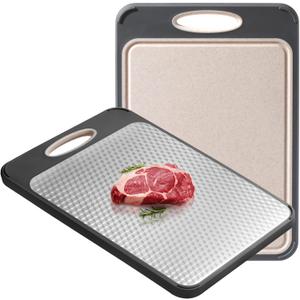 Stainless Steel Cutting Board Large 16" X 11", Scratch-Resistant Double Sided Cutting Board for Kitchen, Stainless Steel/Wheat Straw PP Non Toxic Chopping Board for Meat/Vegetables,Dishwasher Safe