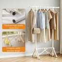 Small Clothes Rack, Foldable Clothing Rack with 3 Adjustable Height | Extendable Rod, 4 Side Hooks, Portable, Sturdy Carbon Steel, Space Saving, Ready to Use, for Bedroom, Laundry, Cream White
