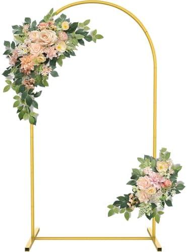 Metal Arch Backdrop Stand 6.6FT, GWEUZMALL Gold Square Balloon Arch Stand for Wedding, Birthday, Baby Shower, Floral Garden Decoration