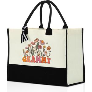 Grandma Aunt Mother in Law Mom Godmother Gifts Waterproof Canvas Tote Bag Beach Bag for Women Birthday Christmas (Floral Grammy)