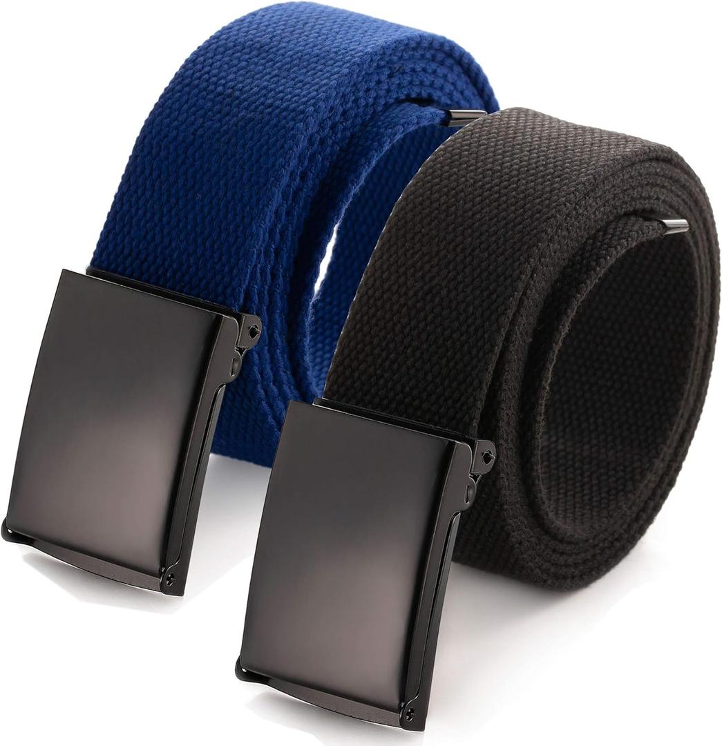 Mile High Life Cut To Fit Canvas Web Belt Size Up to 52" with Flip-Top Solid Black Military Buckle