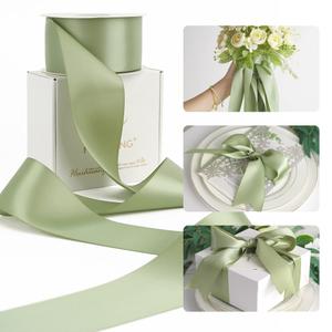 HUIHUANG Sage Green Ribbon 2 inch Double Face Green Satin Ribbon for Flower Bouquet Wrap, Dusty Sage Silk Satin Ribbons for Wedding Invitations, Gift Wrapping, Home Decor, Hair Bows -25 Yards/Roll