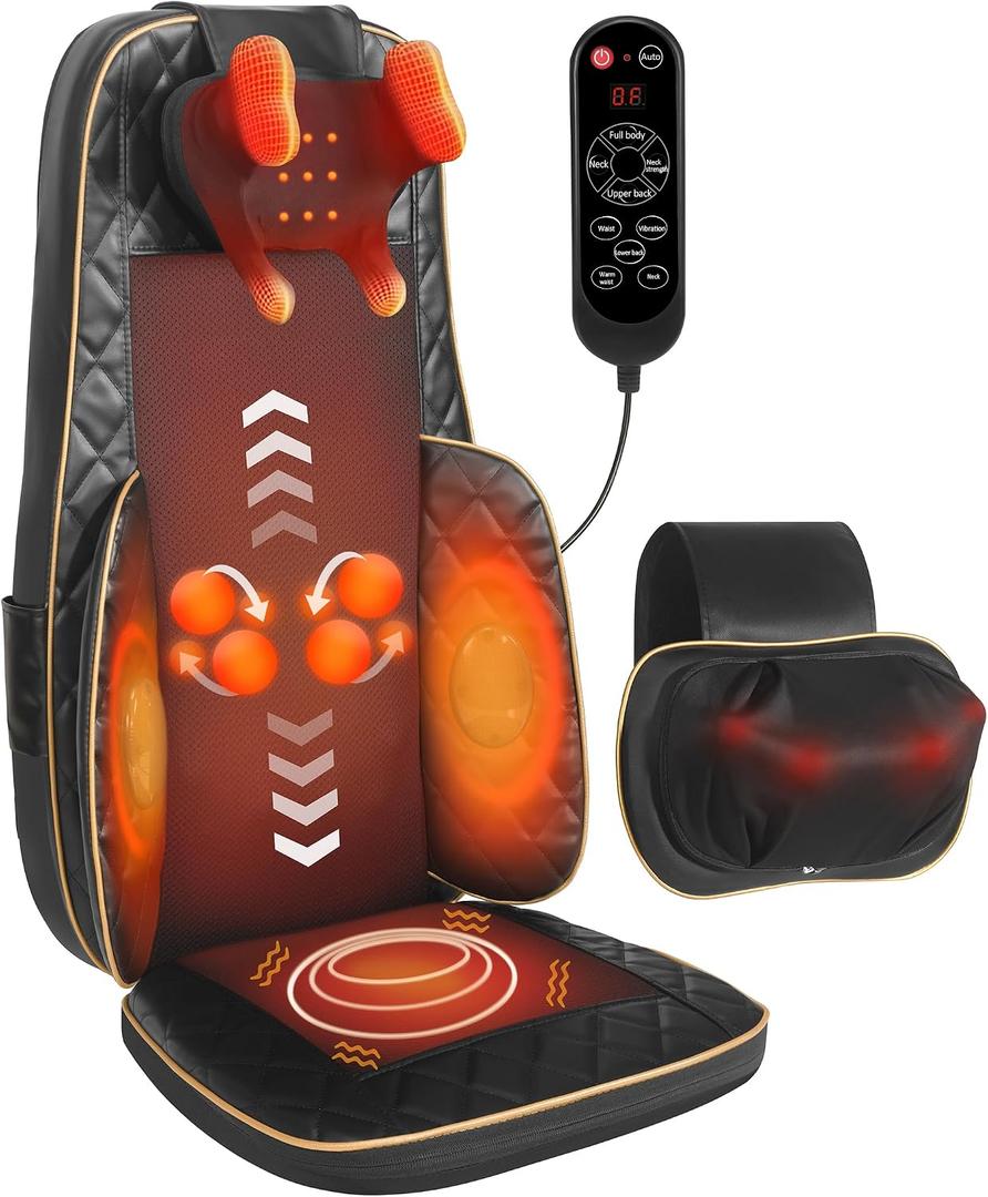 Shiatsu Neck and Back Massager with Heat - Adjustable Deep Tissue Massage Cushion Walking Back Massager for Full Back, Neck, Lumbar & Hips - Fits Office Chair, Recliner, Upgraded Version