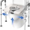 Raised Toilet Seat with Handles - Width & Height AdjustableToilet Seat Risers for Seniors, Heavy Duty Handicap Toilet Seat Riser, Fit Any Toilet, Up to 400lbs, Dark Gray