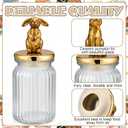 Mimorou 3 Set Easter Cookie Jar with Ceramic Bunny Lid 44oz 33oz 22oz Glass Candy Jar Food Storage Canister with Airtight Gold Lid for Easter Party Spring Tea Table Decoration