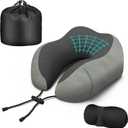 Neck Travel Pillow, Upgraded Memory Foam Pillow for Airplane, Machine Washable, Adjustable Flight Pillow, Suitable for Sleeping Airplane, Car, Office and Home (Grey)