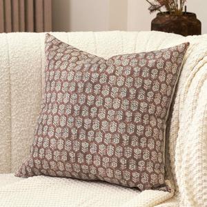 Amor Virisso Floral Pillow Covers 18x18 Couch Pillows for Living Room Farmhouse Neutral Pillow Covers Decorative Throw Pillow Covers Accent Sofa Pillows 1PC, Cognac Brown