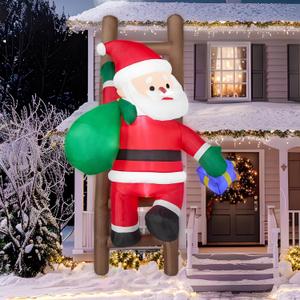 Joiedomi 8 FT Tall Christmas Santa Climbing Stairs Inflatable Decoration, Inflatable Hanging Santa with Build-in LED, Xmas Blow Up Outdoor Decoration for Party Indoor Outdoor Yard Garden Lawn Dcor