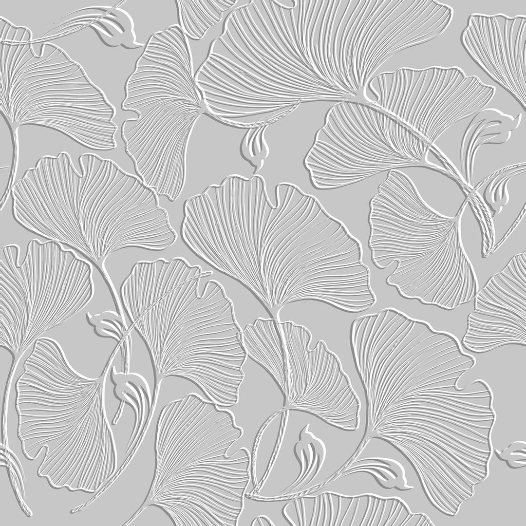 Embossed Grey Wallpaper Peel and Stick Graceful Minimalism White Luxurious Ginkgo Leaf Self Adhesive Removable Waterproof Wallpaper Contact Paper for Bedroom Renter Friendly 17.71"x236.2"