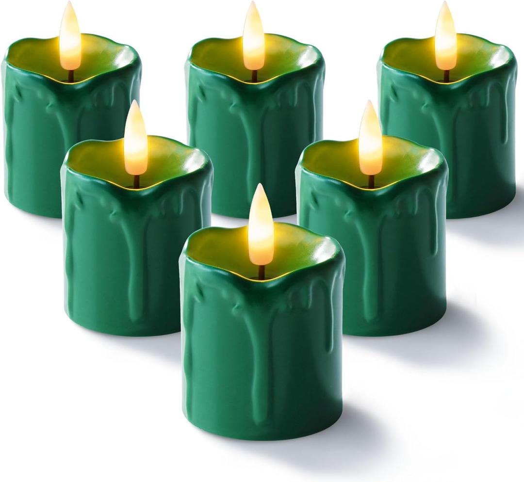 Homemory St. Patrick's Day 2" x 2" Green Timer Flickering Flameless Candles, 400+ Hour Battery Operated Votive Candles, 6Pack 3D Wick Electric Fake Candles for Party, Festival Celebration