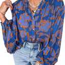 PRETTYGARDEN Women's Floral Button Down Blouse 2026 Fall Fashion Dressy Casual Long Sleeve Shirts Spring Top Boho Clothes (X-Large, Blue)