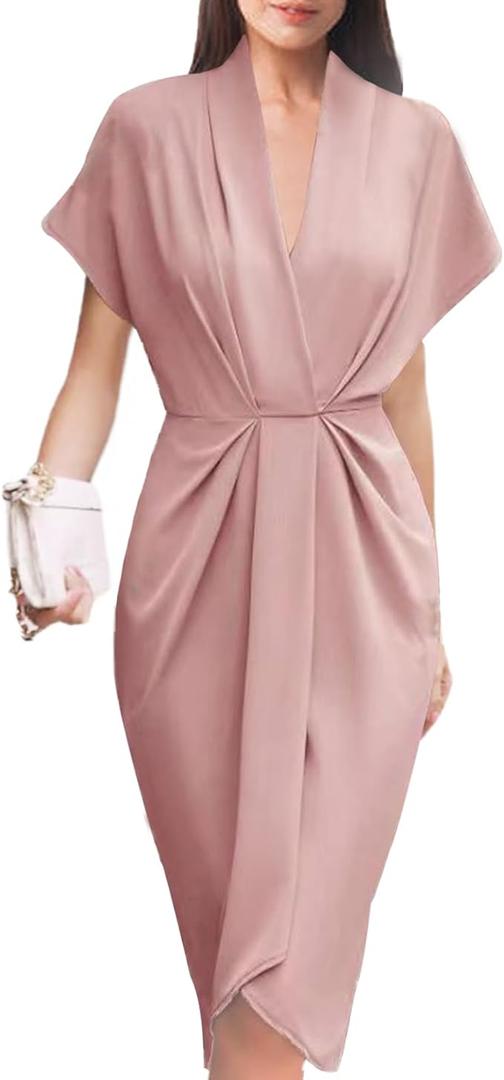 Women's Spring Summer Print V-Neck Faux Wrap Maxi Dress for Wedding Guest, Graduation, Party medium