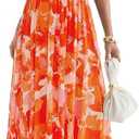 PRETTYGARDEN Women's Summer Dresses 2026 Flutter Short Sleeve V Neck Floral Mesh Dress Flowy Beach Vacation Long Dresses, X-Large, Orange Floral