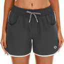 HODOSPORTS Women's 4" Swim Shorts Quick Dry Board Shorts Swimsuit Bottom with Pockets (XX-Large, Dark Grey)