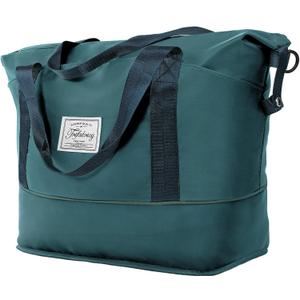 Trifabricy Travel Duffel Bag - Large Shoulder Weekender Overnight Bag, Carry on Bags with Wet Pocket, Waterproof Expandable Duffel Bags with Trolley Sleeve, Sports Tote Gym for Women, Peacock blue