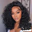 ijoy Burmese Curly Human Hair Wig with Spiral Curls End, 13x4 Lace Front Bob Wigs Tiny Body Wave 180 Density Pre Plucked Brazilian Tiny Knots 14 Inch Lace Frontal Wig Natural Black Blend Curly