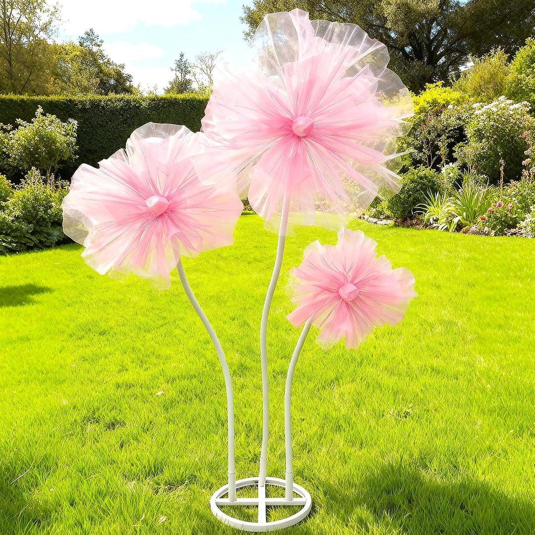 WARMALL 3PCS Giant Flowers for Decoration, 5.9Ft Large Artificial Silk Flower with Stems and Stands, Wedding Party Banquet Graduation Home Garden Shop Window Photography Props Background DecorPink