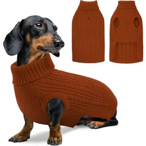 Small Dog Sweater, Christmas Dog Sweaters Fall Winter, Warm Sweaters with Harness Hole, Turtleneck Pullover for Dogs Girls Boys, Puppy Sweatshirt Knitwear Clothes for Dachshund, Brickred S
