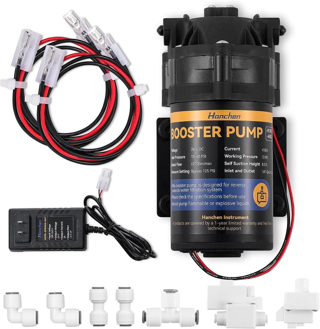 Hanchen Booster Pump Complete Kit for Home RO Reverse Osmosis Water Purification System, Quick-Connection Design, High & Low Pressure Switch Dry-Running Protection