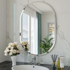 Frameless Oval Mirror, 18"x26" Beveled Oval Vanity Mirrors for Bathroom, Wall Mounted Mirror for Bedroom, Entryway, Living Room, Hangs Horizontally or Vertically