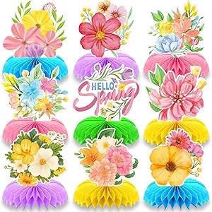 Flowers Honeycomb Centerpieces for Tables Decorations, 9 Pack Hello Spring Pink Flowers Table Centerpieces for Dinning Room Classroom Birthday Party Baby Shower Bridal Bachelorette Party Favors Pack Of 2