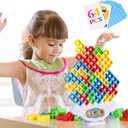 64Pcs Tetra Tower Game, Stack Attack Family Board for 2 Players Family Games, Building Blocks Stacking Balance Games Toys for Kids, Adults, Friends, Classroom, Family and Travel Party