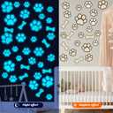127 Glow in The Dark Dog Paw Stickers Luminous Removable Vinyl Wall Decals for Kids Nursery Bedroom(Blue Light)