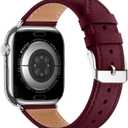 Bestig Leather Bands Compatible with Apple Watch Band 38mm 40mm 41mm 42mm(Series 10 11) for Women Men, Wristband Strap for iWatch SE3/2/1&Series 9 8 7 6 5 4 3 2 1 (Wine+Silver)