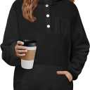 Arshiner Girls Fleece Pullover Hooded Sweatshirt Colorblock Sherpa Hoodie for Teen Girl Fall Winter Button Jacket Coat with Pockets Girls Hoodies Size 12-14 Kids Black Hoodie