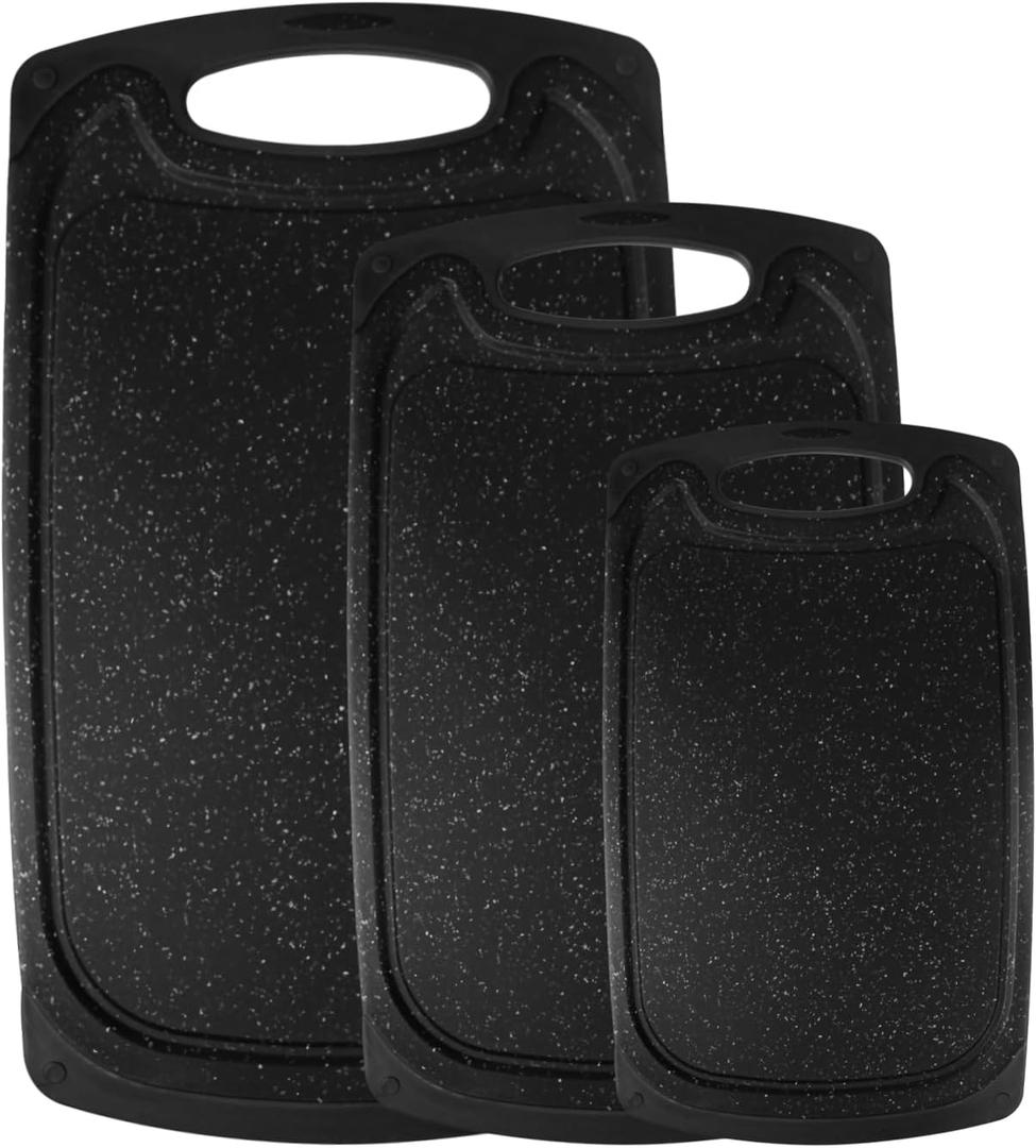 Tagliere Large-Small Marble Cutting Boards Set of 3, Non Slip, Dishwasher Safe (Black)