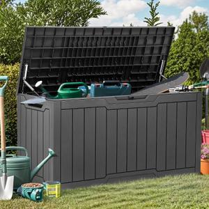 YITAHOME 80 Gallon Resin Deck Box, Weather Resistant Outdoor Storage Box, Lockable Indoor Outdoor Storage for Supplies and Essentials, Dark Gray