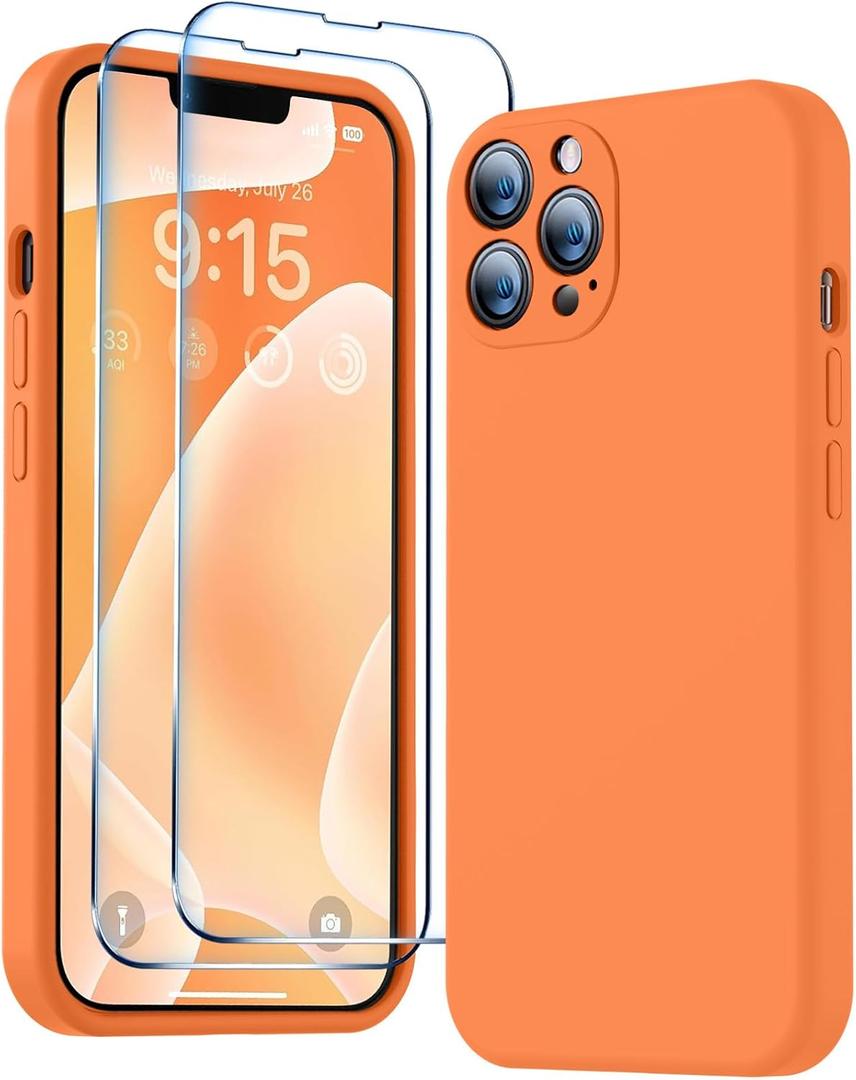 BossKiss Compatible with iPhone 13 Case, Premium Silicone Upgraded [Camera Protection] [2 Screen Protectors] [Soft Anti-Scratch Microfiber Lining] Phone Case for iPhone 13 6.1 inch - Bright Orange