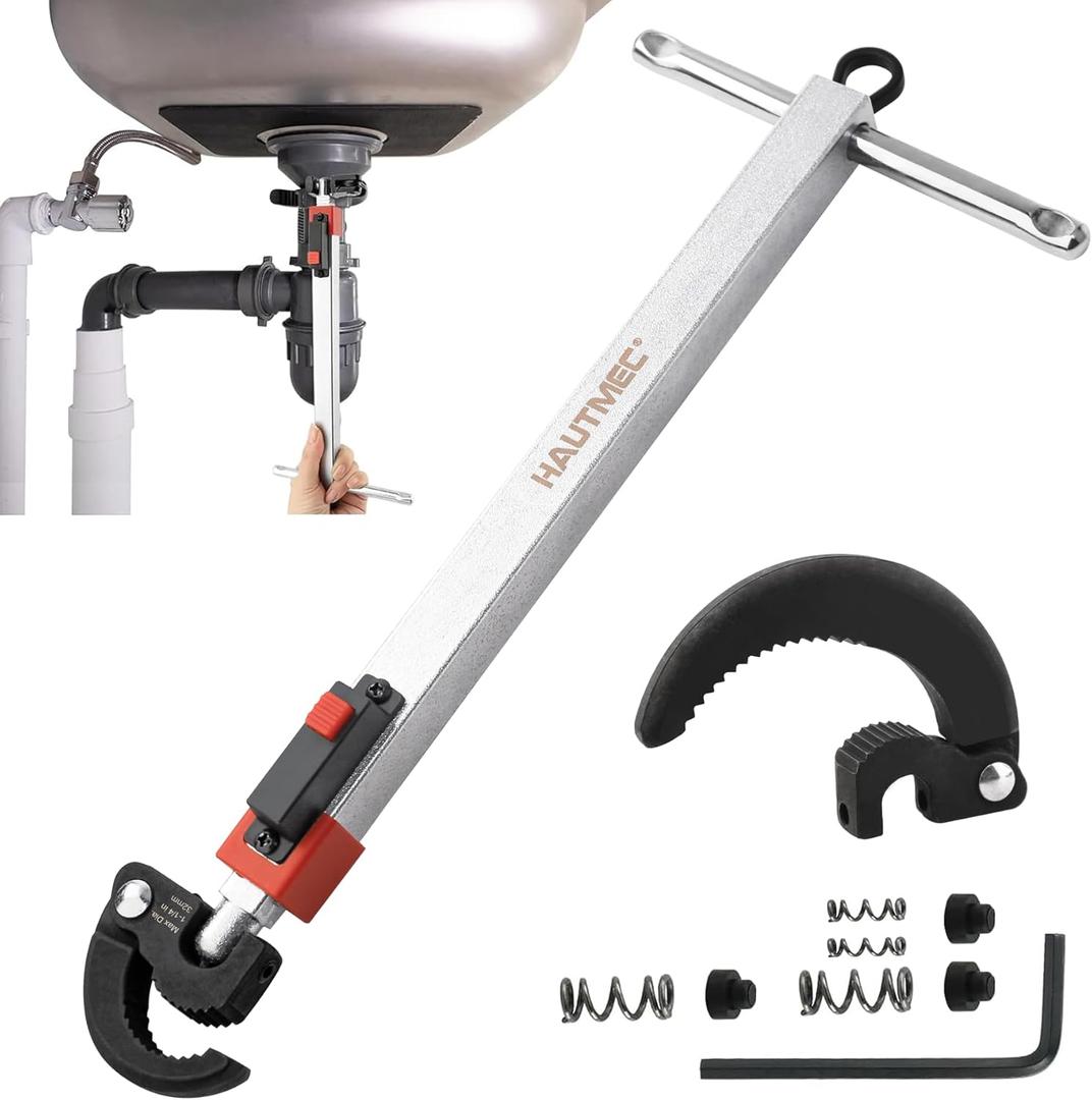 HAUTMEC 11-18inch Telescoping Basin Wrench, Sink Faucet Wrench for Tight Spaces with Replaceable Jaws Capacity 1-1/4''to 2-1/2", Plumber Wrenches for Faucet Hex Nuts Install and Repair Under Sink