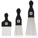 3-Piece Stainless Steel Afro Hair Pick Set, Fist Design for Men & Women, Perfect for Natural Curly Afro Hair, Essential Hairdressing Styling Tool