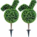 TNOUSE 31.5'' Artificial Bunny-Shaped Topiary Tree with Boxwood Ball Tree Decoration, Faux Rabbit Potted Plant for Indoor and Outdoor Easter Holiday Garden Porch Decor