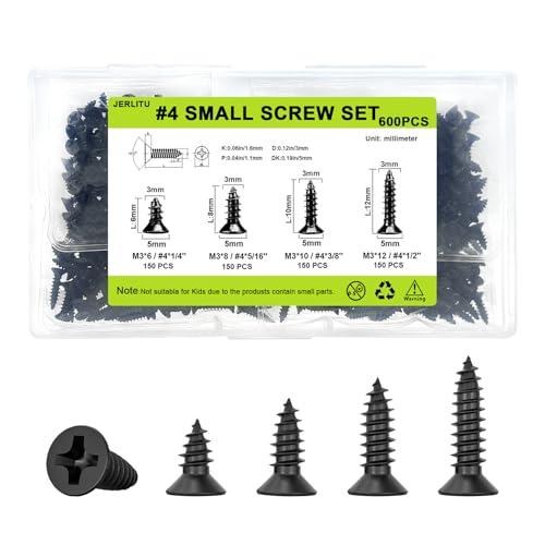 M3 Small Screw Kit, Short Wood Screws Assortment Kit, 600pcs Tiny Screws 6/8/10/12mm Phillips Flat Head Self Tapping Electronic Accessories Screw Multifunctional DIY Micro Woodworking Small Screws Set