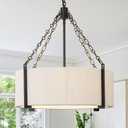 KOOFREDDO 21" White Rattan Chandelier for Dining Room, 5-Light Hand Woven Boho Pendant Light Fixture Adjustable Coastal Chandeliers for Kitchen Island Living Room Bedroom Foyer Hallway, ETL Listed