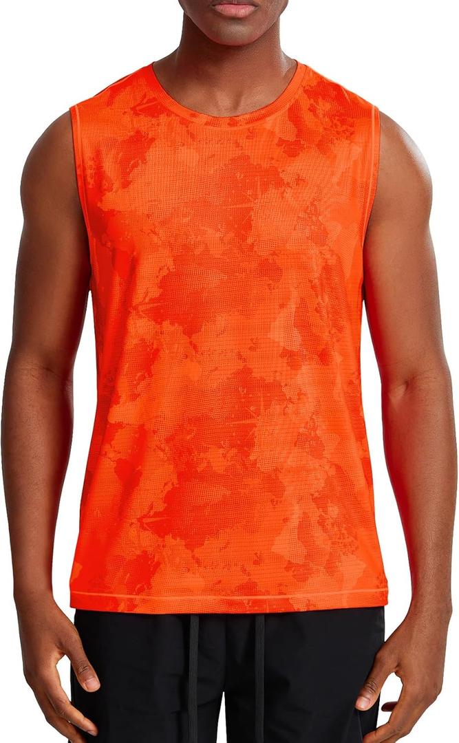 Zengjo Mens Sleeveless Shirts Quick Dry Workout Athletic Running Muscle Tank Top Loose Lightweight (Medium, Neon Orange)