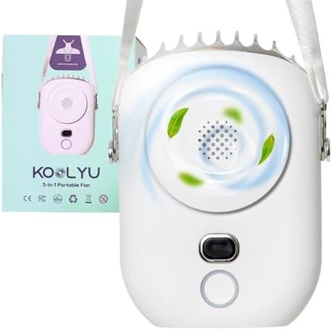 KOOLYU Portable Personal Fan | 3 Speeds, Built-in Flashlight, Wearable as Neck Fan, Waist Fan, Ideal for Travel, Work, Home, or Outdoors – USB Rechargeable, 2 Pack