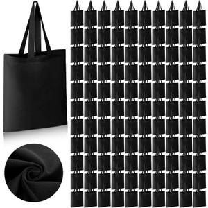 Roowest 120 Pieces Cotton Tote Bag Bulk 15 x 16 Inch Blank Shopping Cloth Bags Reusable with Long Handle for Women Men DIY(Black)