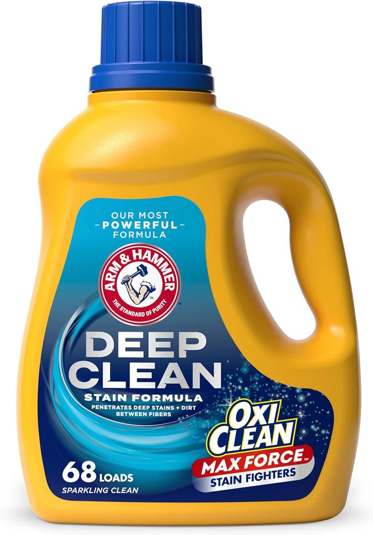 ARM & HAMMER Deep Clean Stain Formula OxiClean Max Force Liquid Laundry Detergent, Sparkling Clean Scent, 102 Fl Oz, 75 Loads