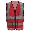 A-SAFETY High Visibility Mesh Safety Reflective Vest with Pockets and Zipper, Hi Viz Work Vest for Men Women (Red Mesh L)