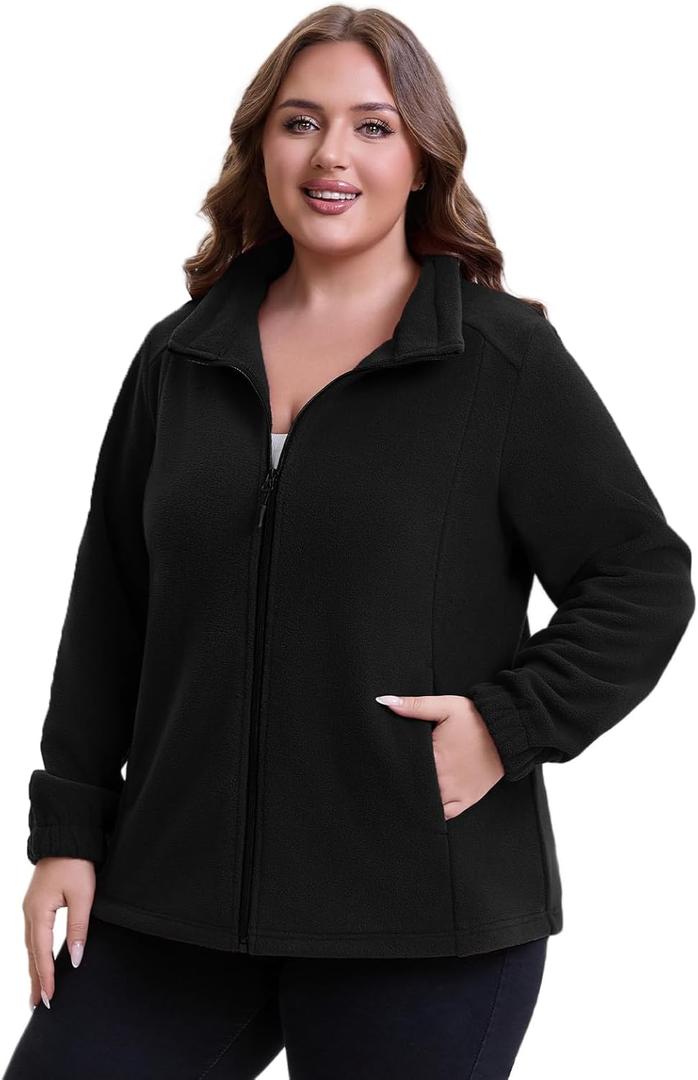 Women Plus Size Fleece Jacket Zip Up Lightweight Soft Polar Fleece Jacket (5X, Black)