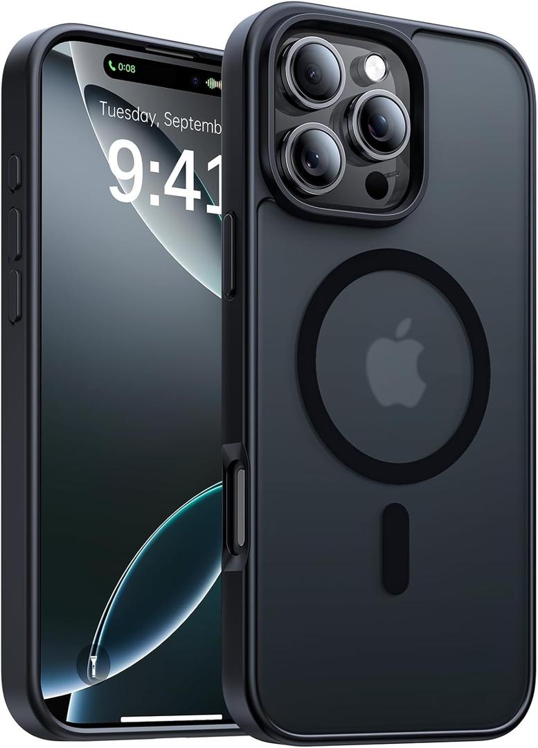 Magnetic for iPhone 16 Pro Case, [Compatible with MagSafe][Military-Grade Drop Protection][Anti-Yellowing] Shockproof Protective Translucent Matte Cover for iPhone 16 Pro Phone Case,Black