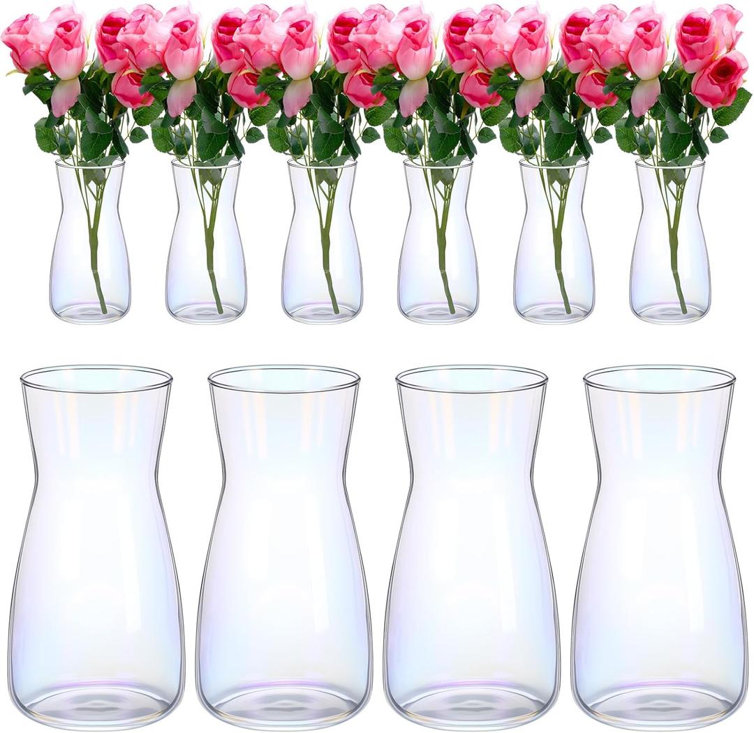 Thenshop 10 Pcs 8'' Tall Clear Flower Vase Wide Mouth Crystal Glass Boho Decorative for Centerpieces Bulk Tall Vase for Flower Bouquets Rustic Home Decor Wedding Housewarming Gift (Neon Clear)