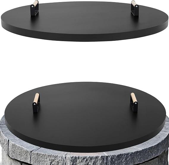 Fire Pit Lid Cover Round- 36" Powder Coated Steel Firepit Cover
Rust Resistant Firepit lid with 2 Wooden Handles for Patio Fire Pit, Weatherproof for All Seasons, Fits Fire Pits Up to 34"