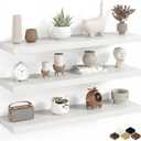 Fun Memories Floating Shelves Set of 3, 36 x 8 Inch Floating Wall Shelves, Wall Mounted Rustic Wood Shelves, Bathroom, Hanging Deep Shelf for Bedroom, Living Room, Kitchen - White