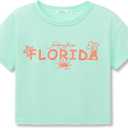 Dvenki Girls Graphics Crop Short Sleeve Crewneck Tee Size 6 | soft cotton blend fabric, cropped short hem, fun graphic print, casual summer tops for school and vacation