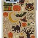 Qivtpjkrin Vintage Halloween Design Phone Case for iPhone 13 Pro, Hippie Cat Skull Pumpkin Pattern Cover for Girls Boys for iPhone 13 Pro, Unique Trendy TPU Bumper Cover Case