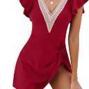 Blooming Jelly Women's Tummy Control Swimsuits One Piece Swim Dress Plus Size Bathing Suits Ruffle Lace Swimwear Size XXL (Red)